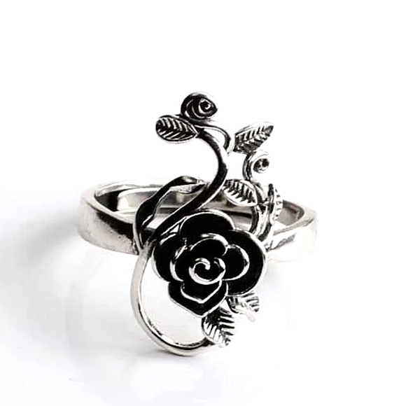 Vintage Sterling Silver Rose Ring, Adjustable, Flower, Boho - Picture 6 of 7